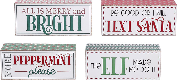 Wood Jolly Rect Word Block 4 Assorted