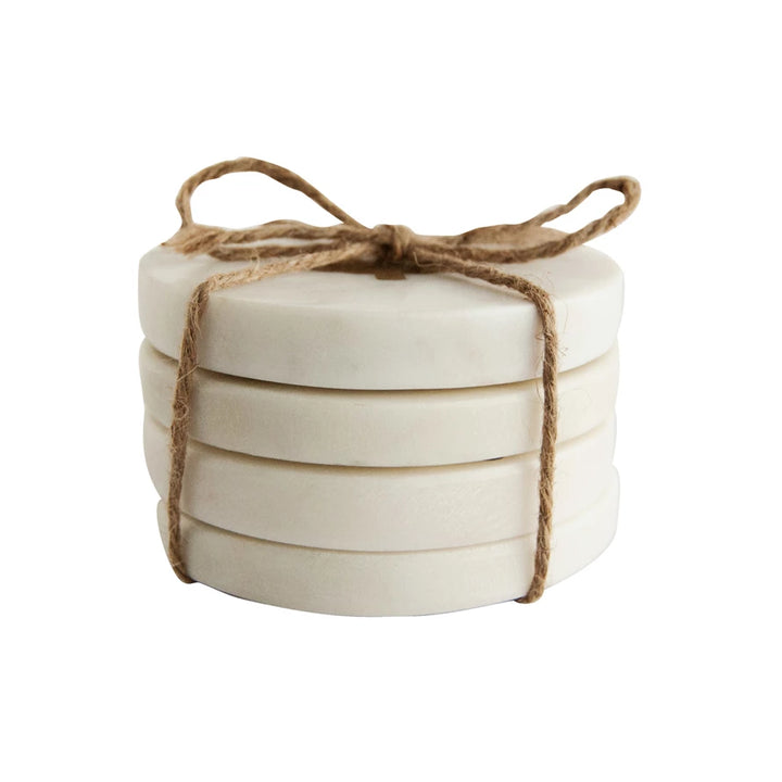 Marble Coasters With Brass Tree Inlay, White & Brass