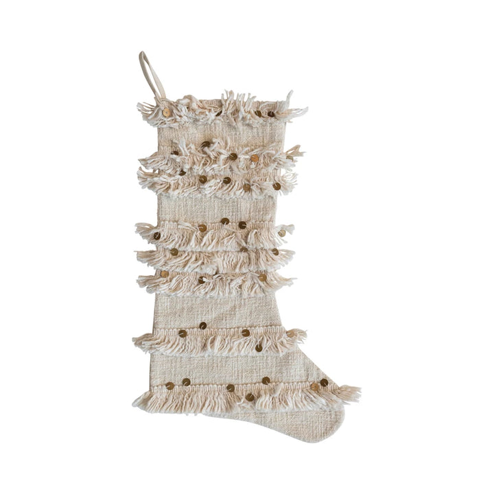 Stocking Cotton With Tufting & Gold Sequins Natural