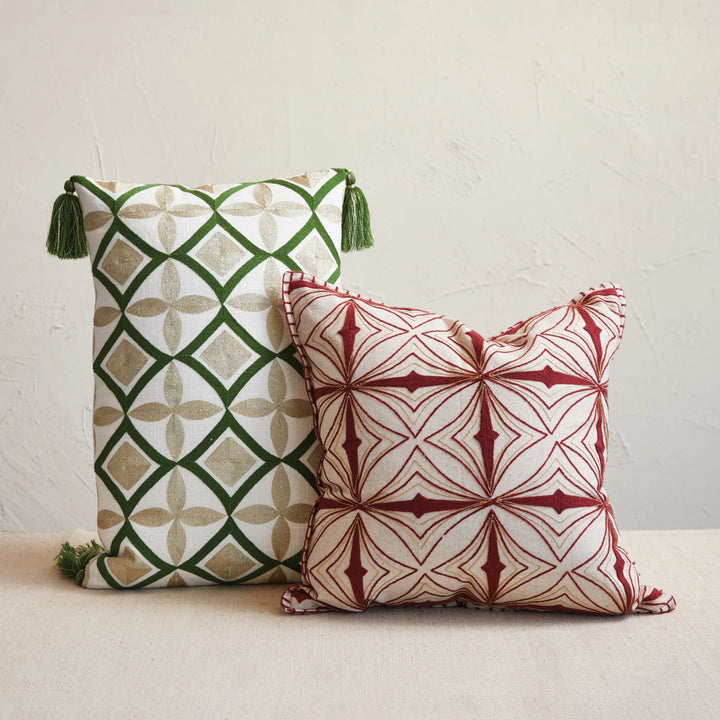 Cotton Lumbar  With Pattern Natural & Green Decorative Pillow