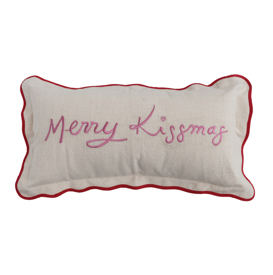 Lumbar Pillow with Piping, Scalloped Flange & Embroidered